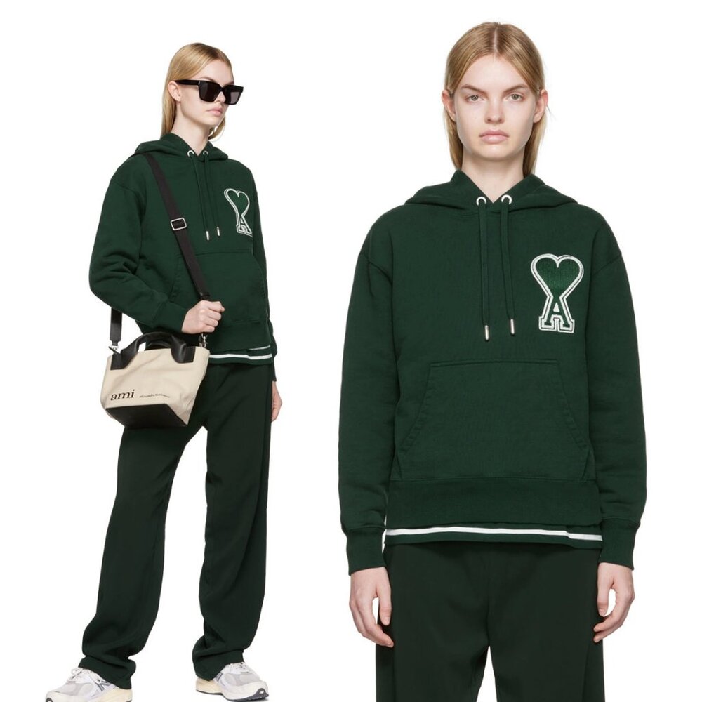 Ami Paris SSENSE Exclusive Green Ami De Coeur Hoodie XXS
